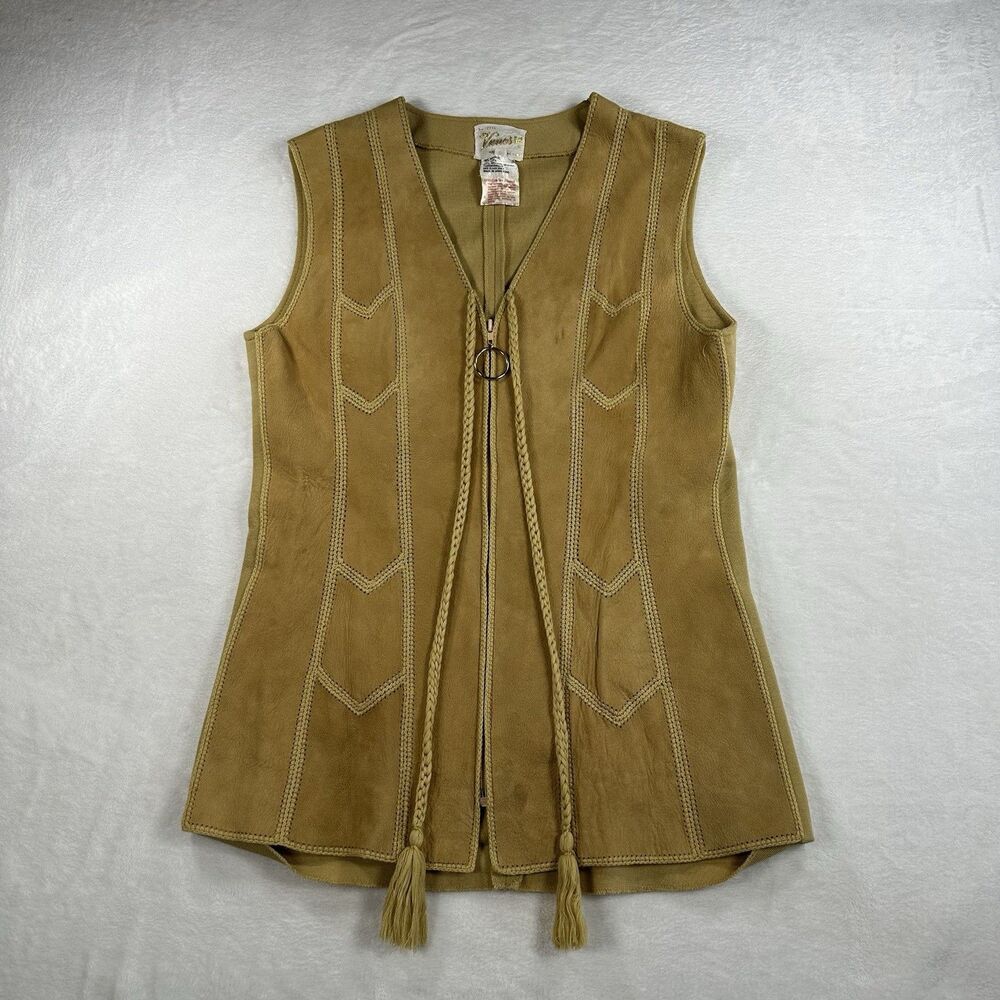 Vintage Vanessa Leather Knit Vest Womens Size 12 Boho Western Tassel Hong‎ Kong